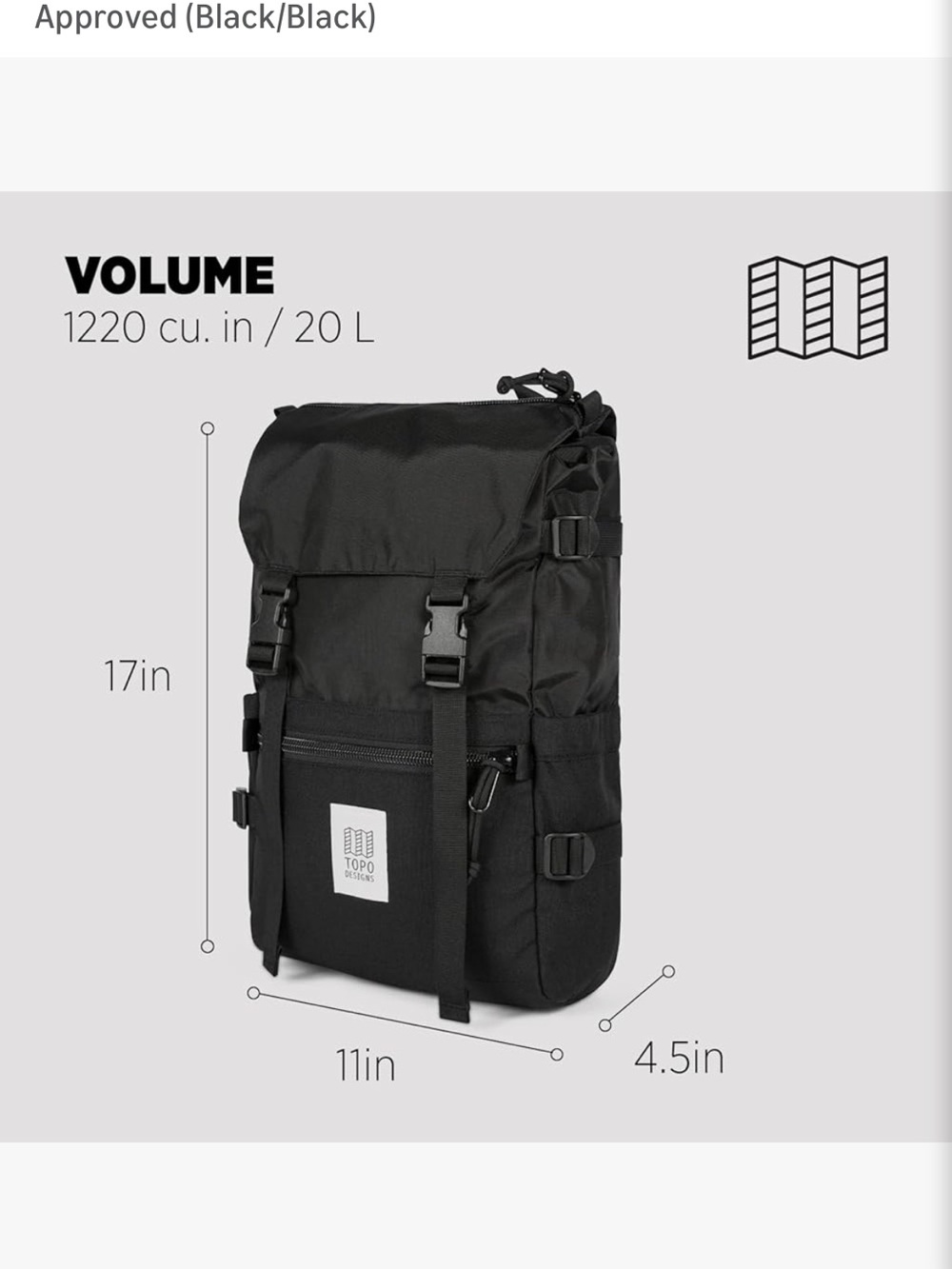 Topo Designs Black Roll-Top Backpack with Front Zip Pocket - Picture 4 of 5